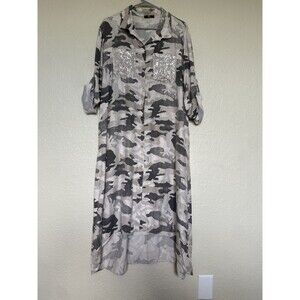 NT by AMATI Gray Camouflage shirt dress with sequin pockets High Low L/XL